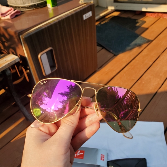 SOLD RayBan Pink Flash Lense Unisex Aviators Size 58 - Picture 4 of 12